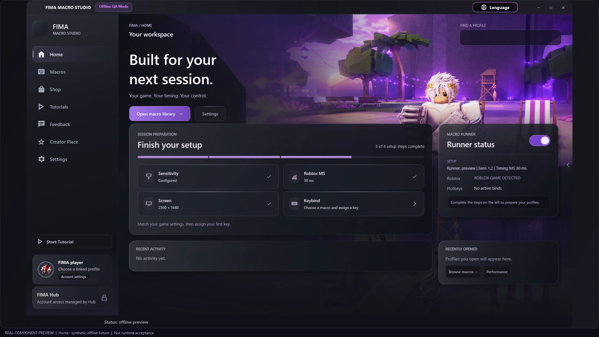 REAL-COMPONENT PREVIEW: current FIMA Macro Home — Built for your next session